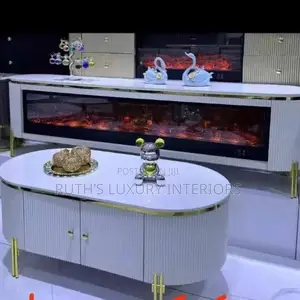 Luxury Tv Stand With Electric Fire Display And Marble Top Center Table