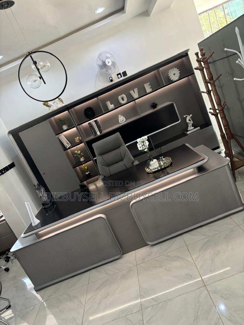 Executive Table, Chair With Bookshelve