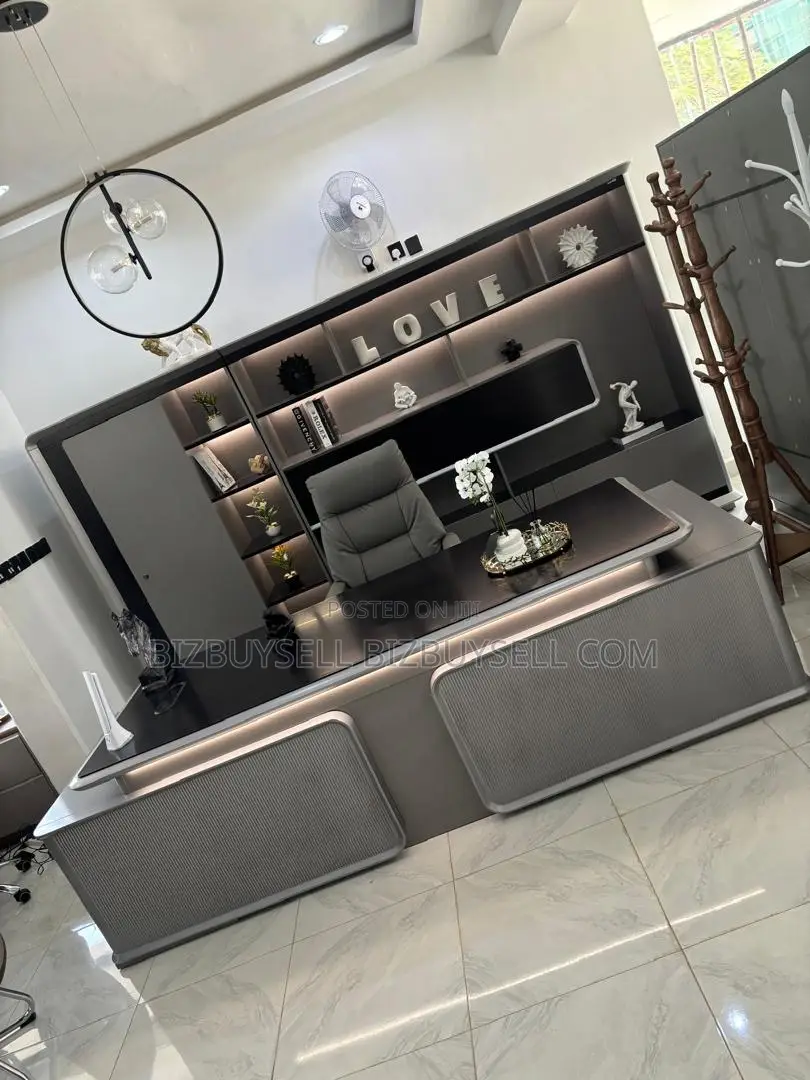 Executive Table, Chair With Bookshelve