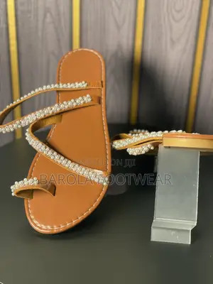 Size 43 Rhinestone Flat Sandals Brown
