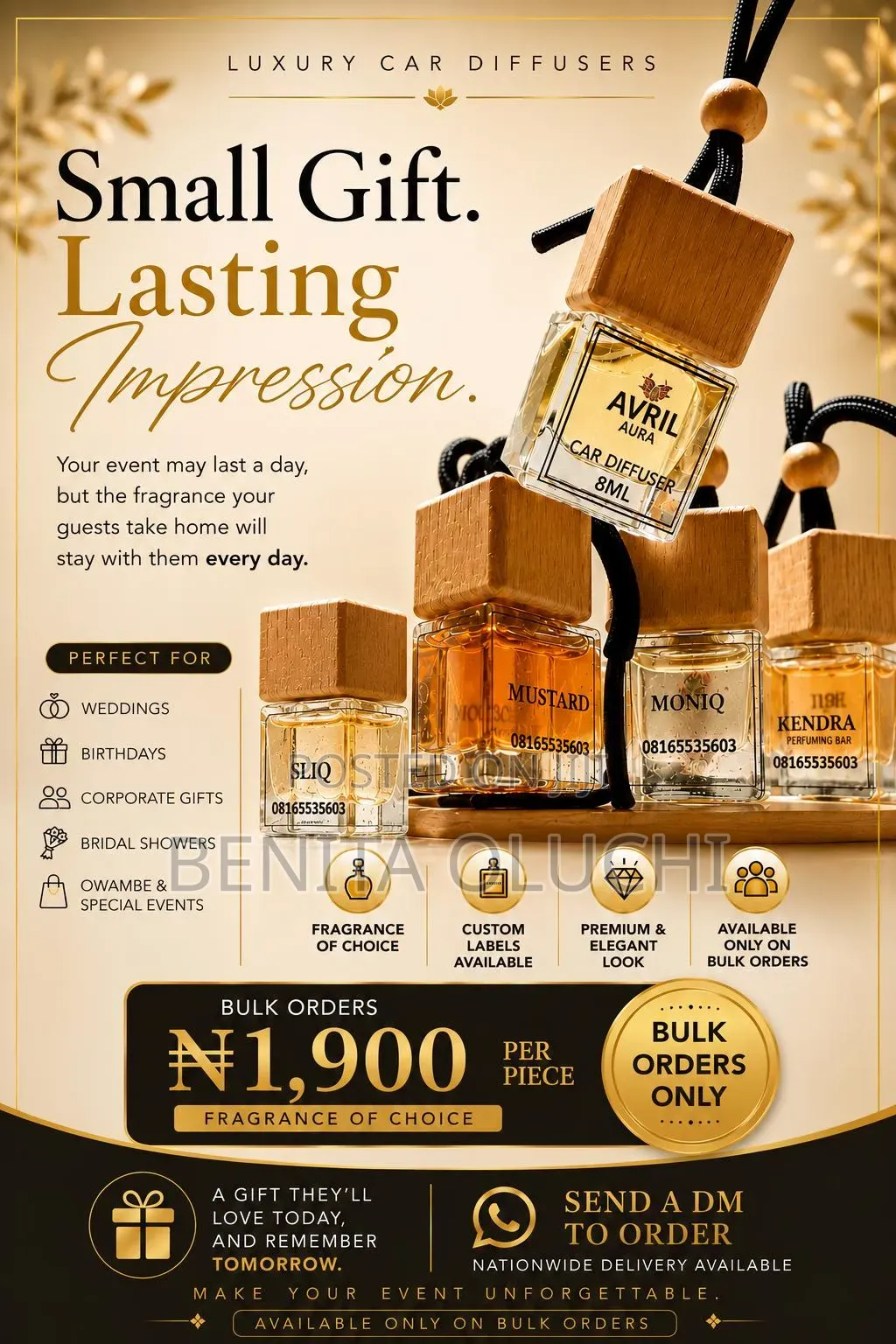 Luxury Customized Car Diffusers for Souvenirs Events