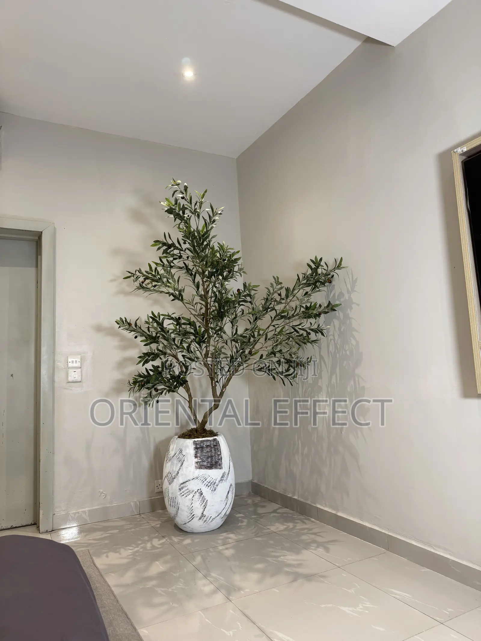 White Rustic Big Evo Pot With Artificial Olive Tree-Interior Design