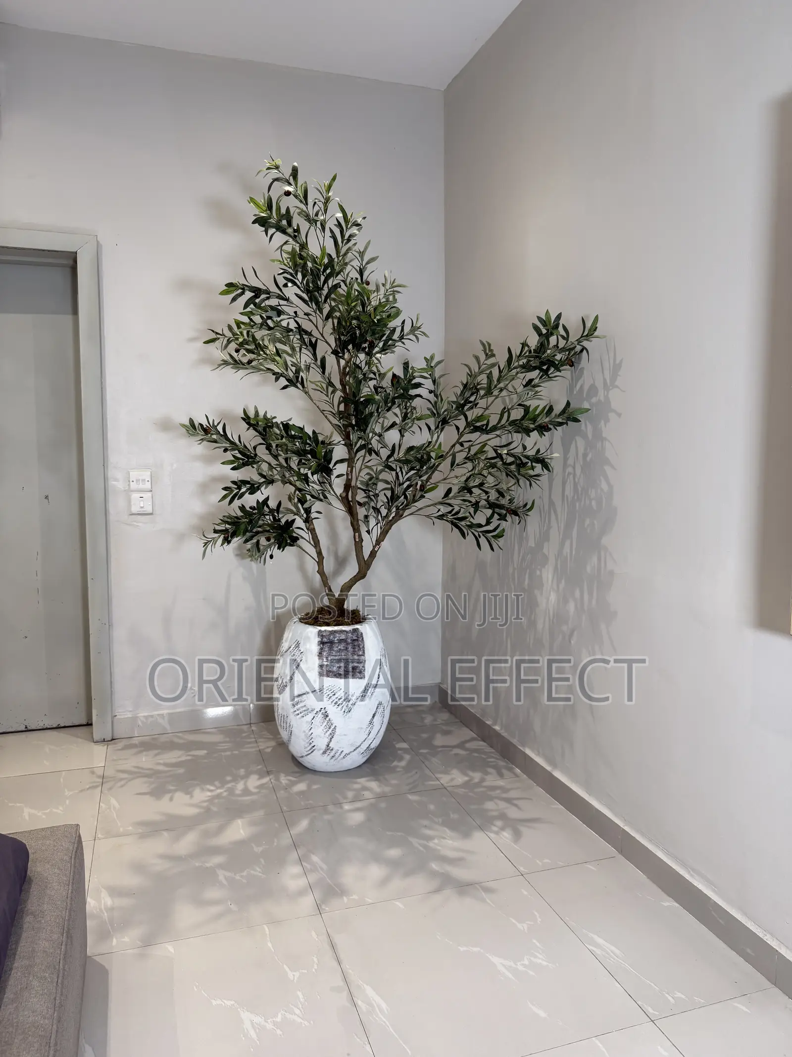 White Rustic Big Evo Pot With Artificial Olive Tree-Interior Design