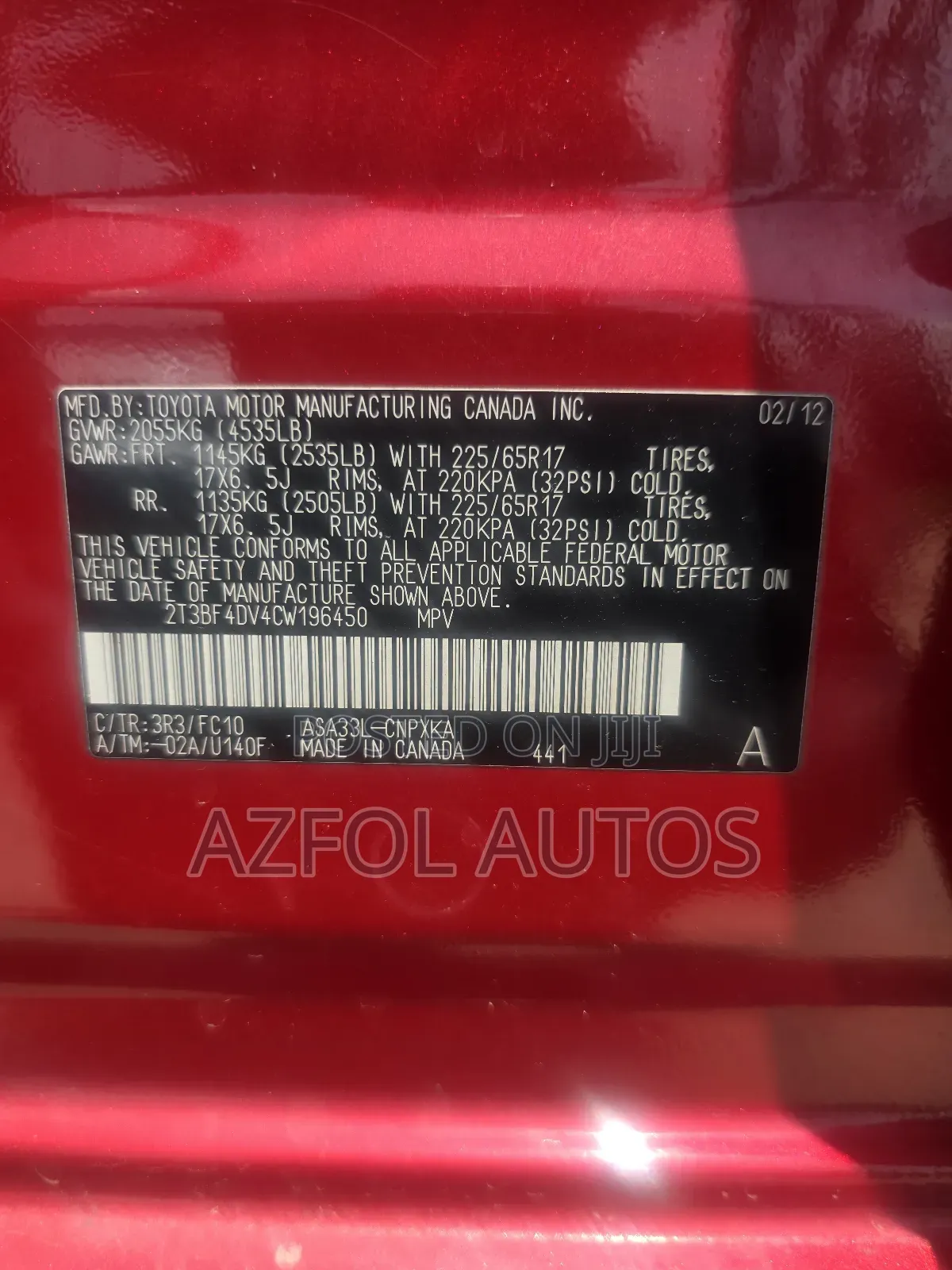 Toyota RAV4 2.5 Limited 2012 Red
