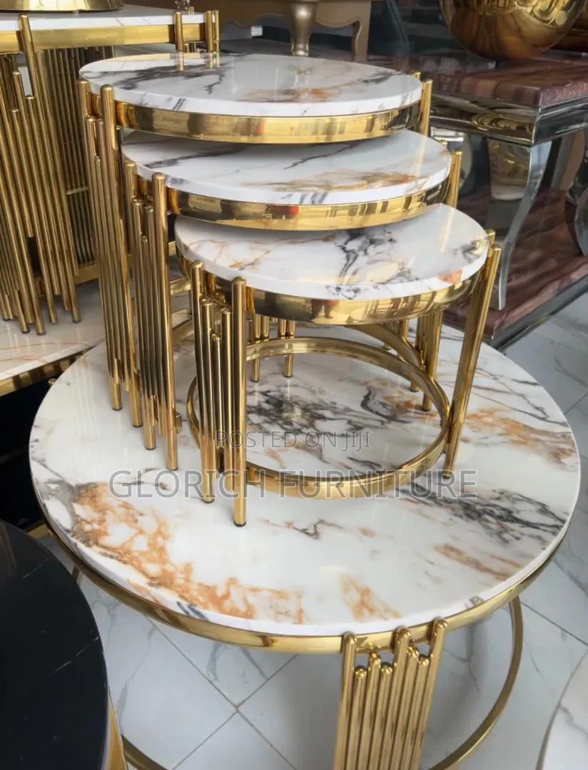 Luxury 4-Piece Marble Gold Nesting Table Set – Art Deco Style