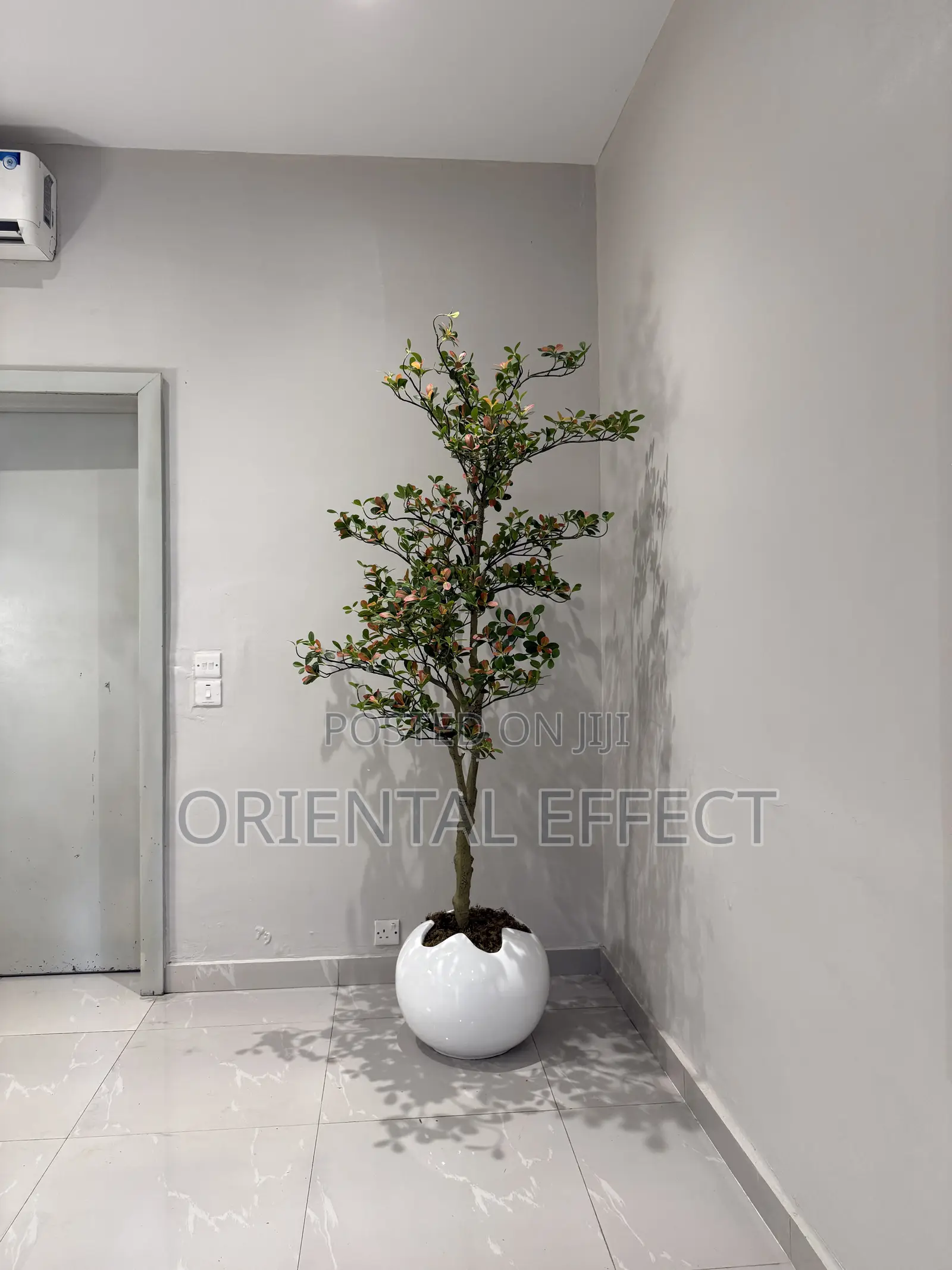 White Wobble Pot Styled With Artificial Osman Tree | Artificial Plant