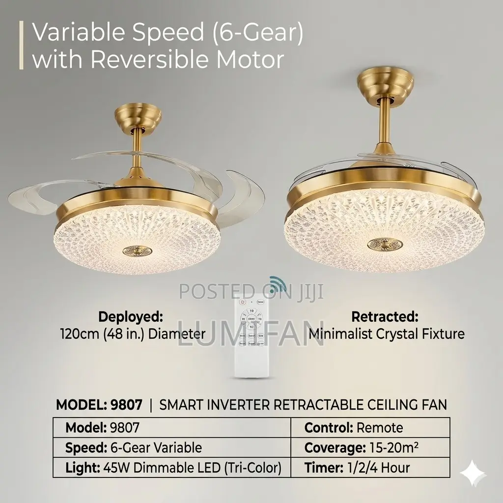 Bluetooth Retractable Ceiling Fan Light With Remote And Voice Control