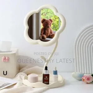 Flower-shaped Swivel Makeup Mirror With Jewelry Base Tray