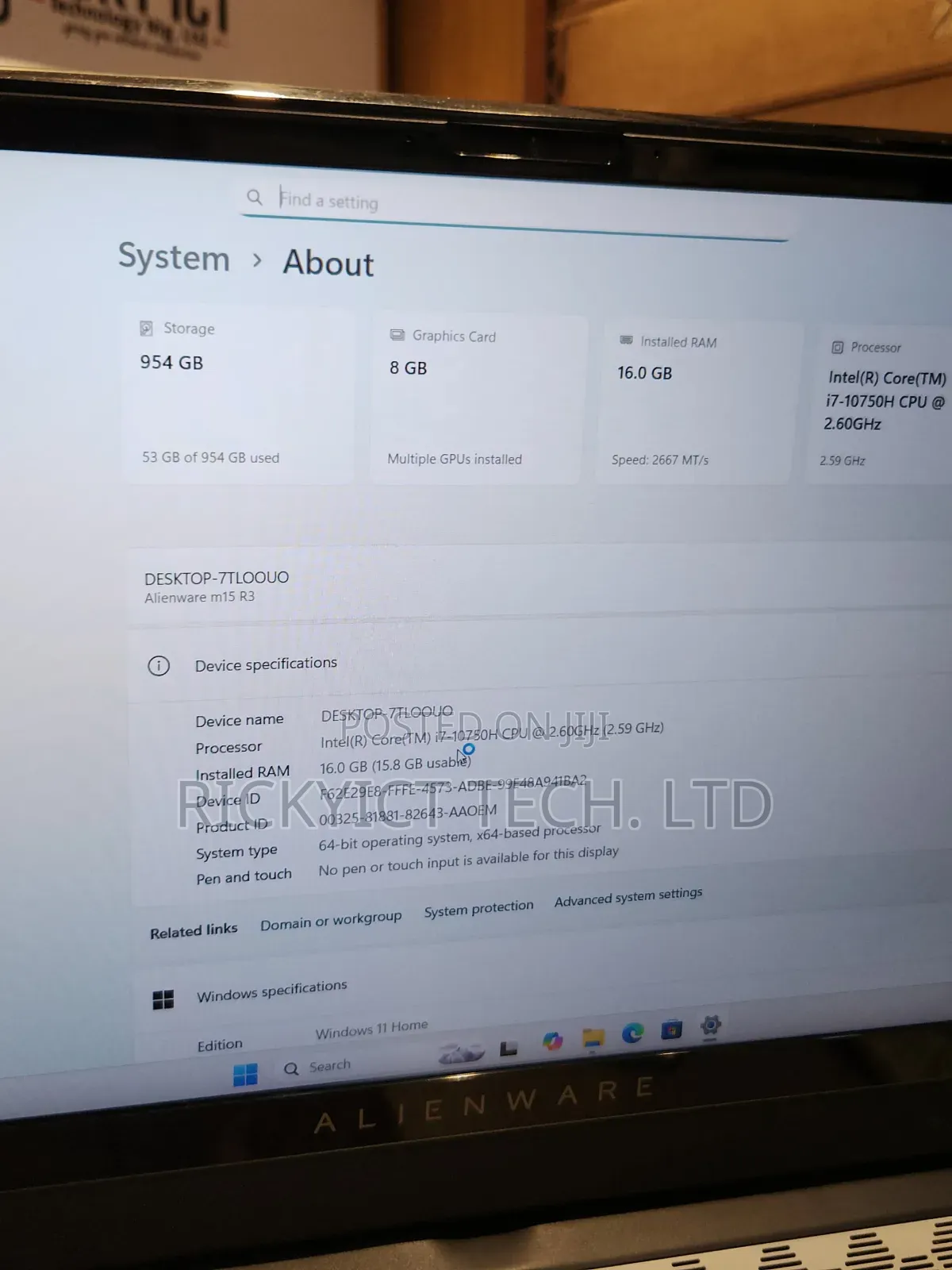 Laptop Alienware M15 r3 16GB Intel Core i7 SSD 1T