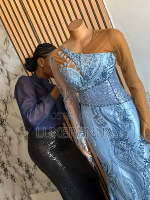 Sky Blue Beaded Lace Gown