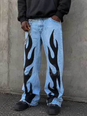 Suvarish Couture Flame Baggy Jeans – Oversized Streetwear Denim