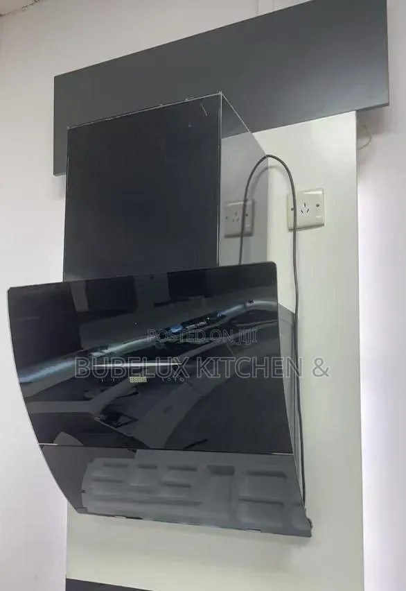 Modern Wall Mounted Kitchen Range Hood - Black Glass Touch Control