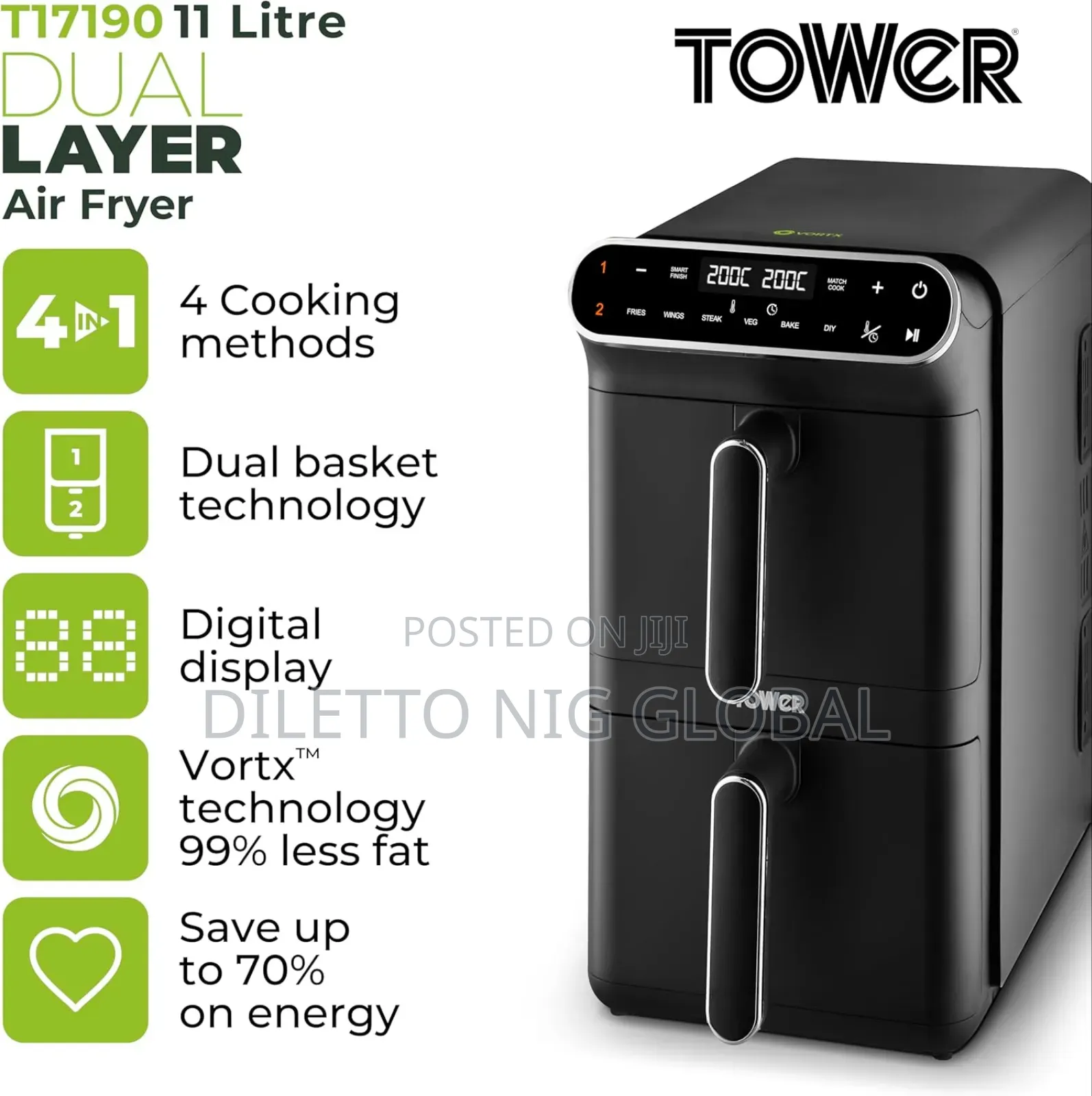 Tower Vortx Xl Dual Stack Air Fryer With Digital Control Panel