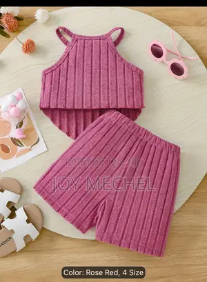 2pcs Set of Girls' Summer Outdoor Play Solid Color Short