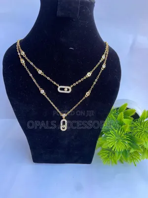 Double-Layer Gold Crystal Necklace With Pavé Moving Geometric Pendants