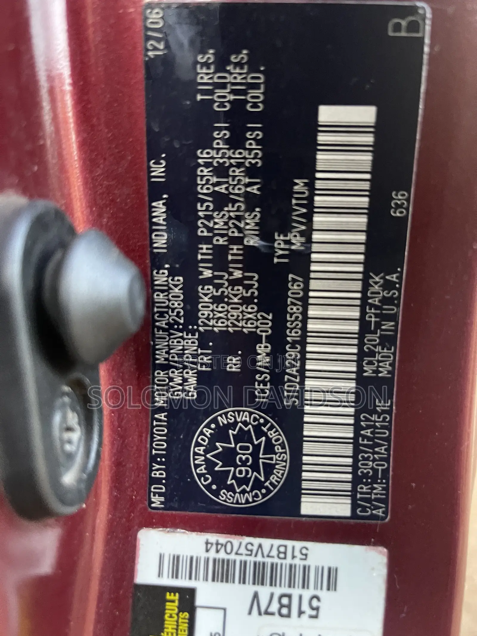 Toyota Sienna 2006 Burgundy