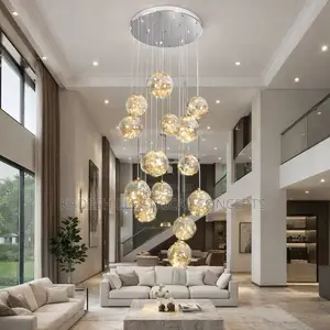 Modern Led Chandelier Glass Ball Dimmable Pendant Lamp for Staircase