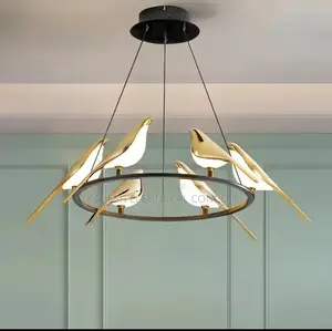 Modern Led Gold Magpie Bird Ceiling Chandelier for Dining Room Ring