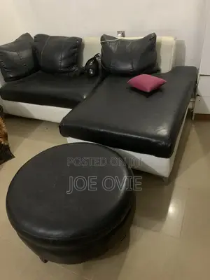 White and Black Leather Sofa Center Table