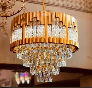 Bohemian-Style Gold and Crystal Chandelier Featuring a Black