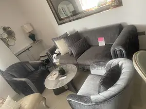 Grey Five Seater Velvet Sofa