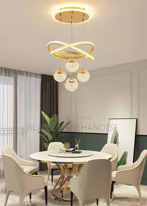 Modern Gold Led Chandeliers, 3-Color Dimmable Pendant Light