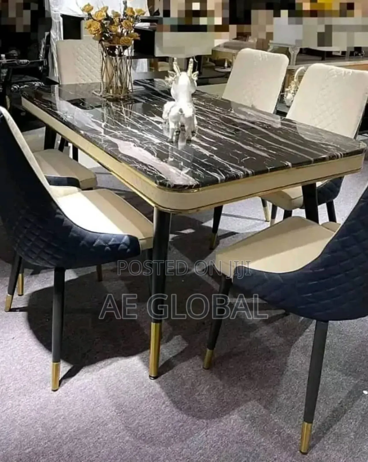 Luxury Marble Top Dining Table Set 6 Seater