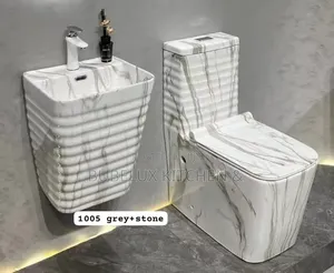 Luxury Marble Design Wc Toilet+Wall Basin Set-Model 1005 Grey Stone`