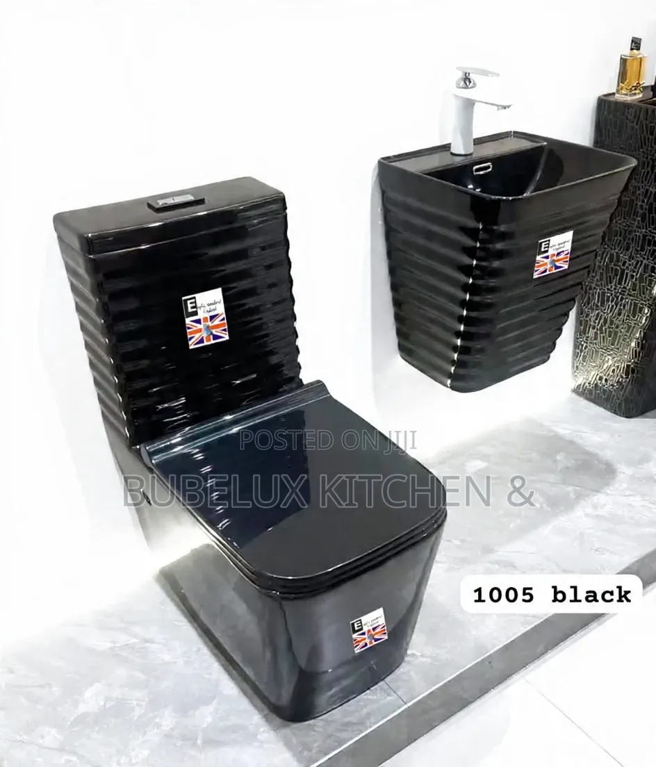 Black Rimmed Water Closet + Hand Basin