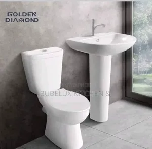 Golden Diamond White Wc Toilet + Pedestal Basin Set - Complete Bathroo