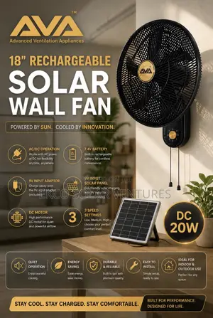 Ava 18" Rechargeable Solar Wall Fan