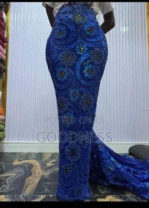 Luxury Royal Blue Beaded Sequin Lace Fabric - Asoebi/Owambe