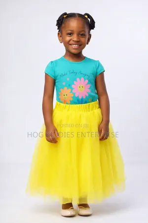 Girls Floral Tee Yellow Tulle Skirt Set by Z H Line