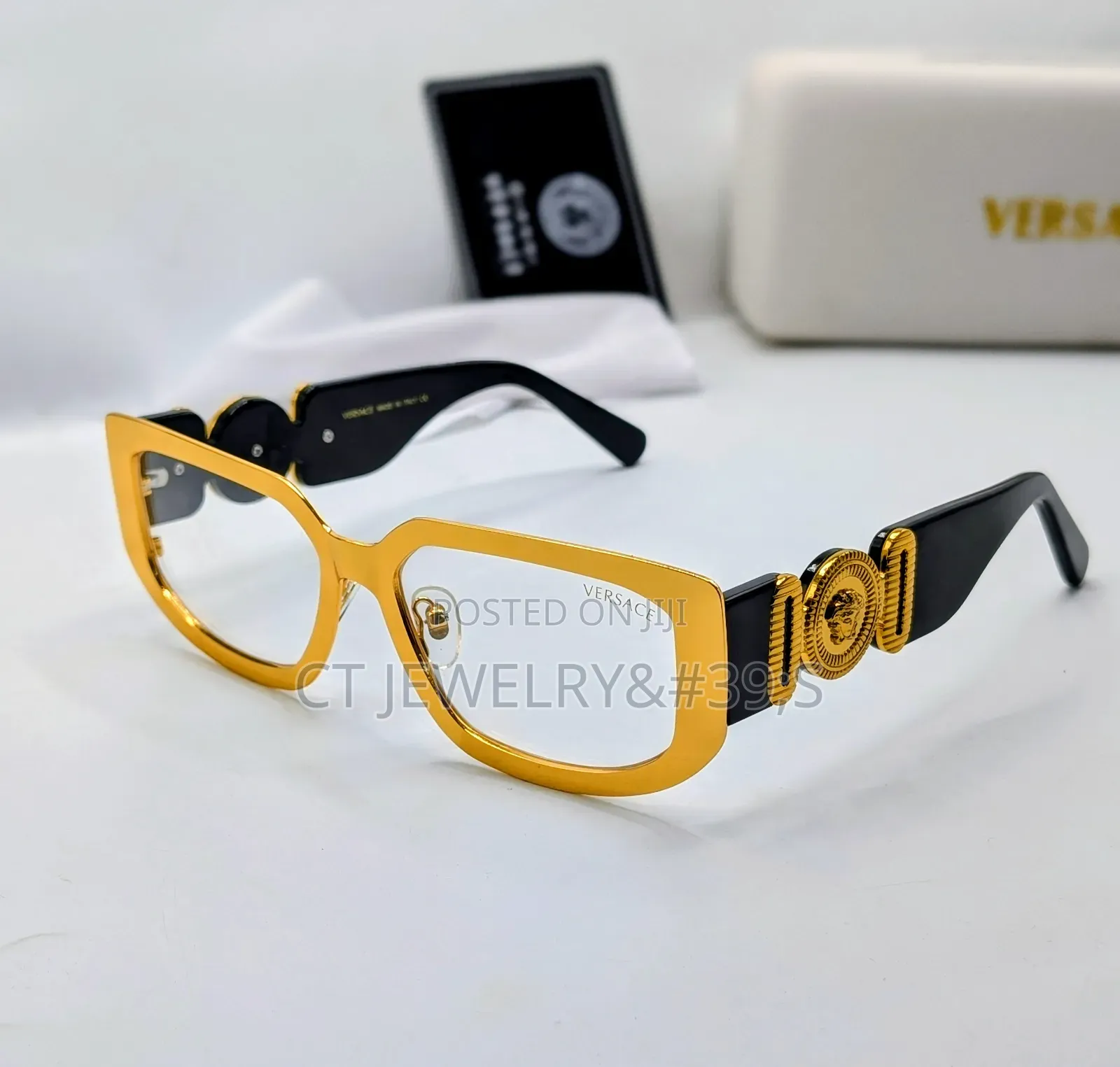 Versace Rectangular Sunglasses Gold Frame Medusa Logo With Boxed Case