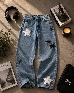 Star Patch Quality Denim Baggy Jeans