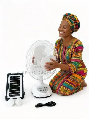 12 Inches Table Rechargeable Fan With Solar Panel 2 Bulb