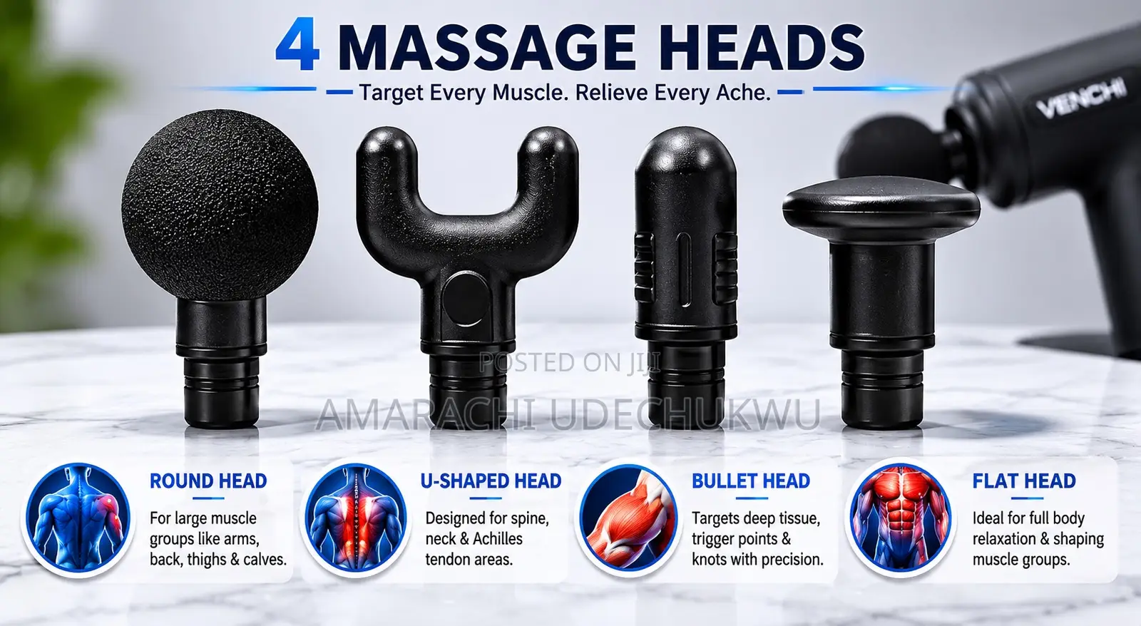 Rechargeable Deep Tissue Massage Gun With Multiple Heads