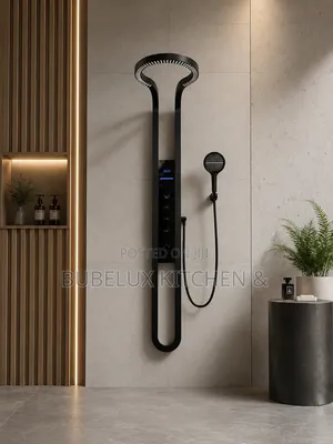 Luxury Black Shower Column - Halo Rain Head, Led Temp Display,