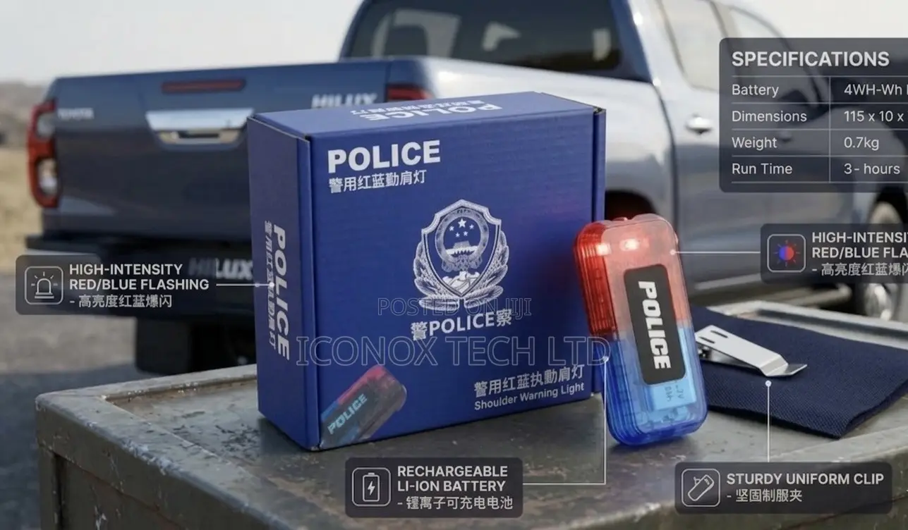 Security Vehicle Front Grill and Shoulder Flash Light,Battery and Clip