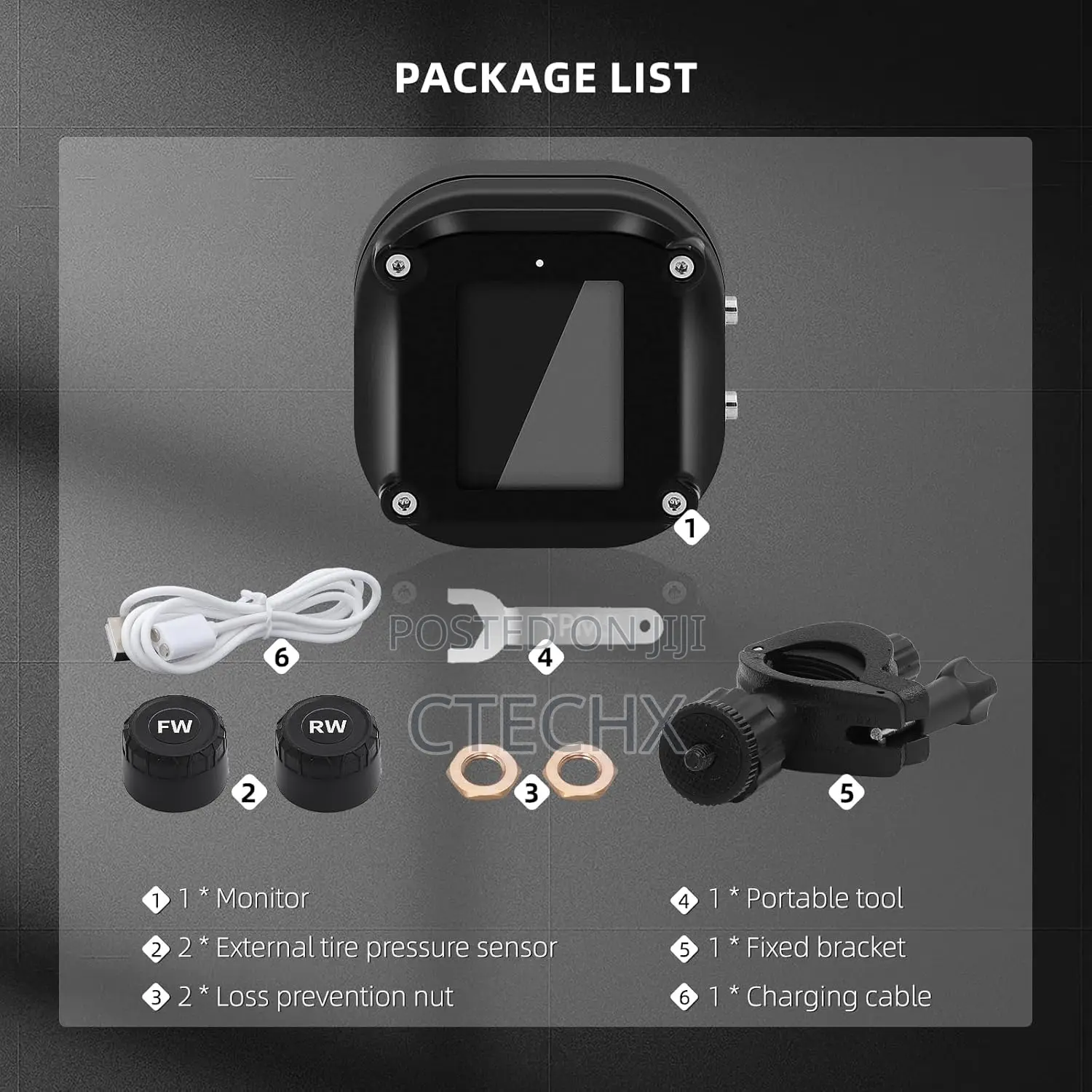 Motorcycle Wireless Tire Pressure Monitoring System. 2 External Sensor