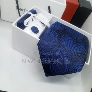 Men’S Luxury Blue Tie Set With Cufflinks (Gift Box)