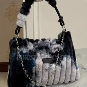 Luxury Faux Fur Shoulder Bag – Black White Tie-Dye Handbag