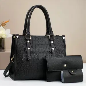 Black Croc Leather Ladies Stylish Hand Bag 3 in 1