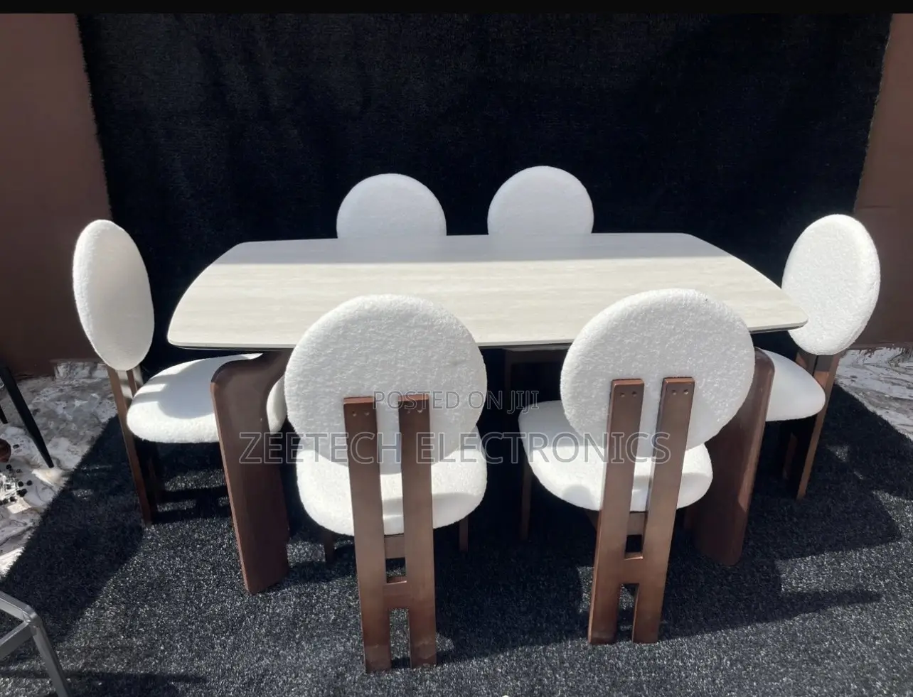 6-Seater Oval Marble Dining Set