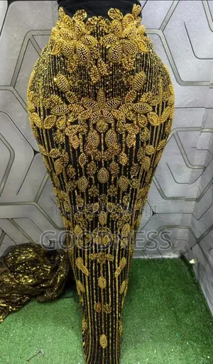 Luxury 3d Gold Beaded Sequin Laces Fabric - Wedding /Asoebi Gown