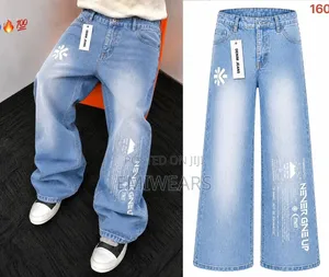 Premium Wide Leg Printed Jeans | Never Give Up | Streetwear Denim