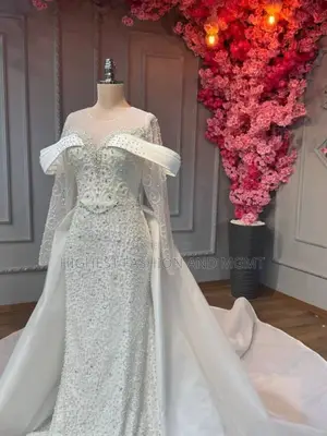 Beaded Off Shoulder Wedding Dress With Train - Style 454