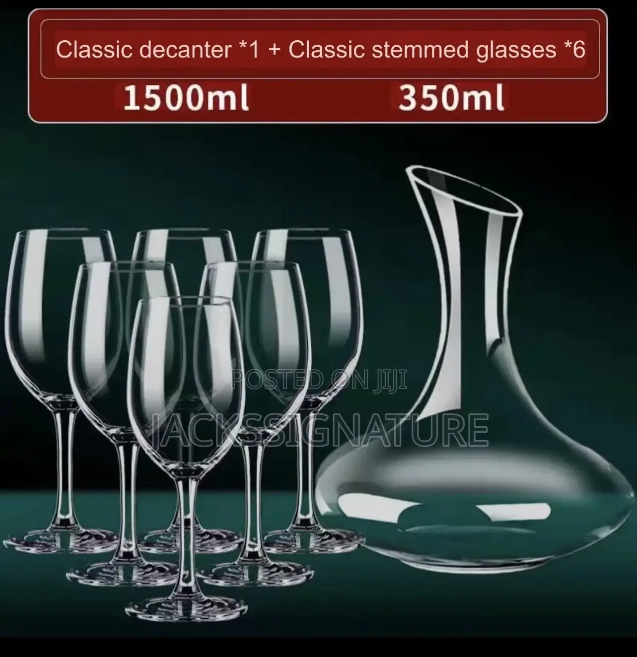 Decanter + 6pcs Stemmed Wine Glasses (Without Handle)