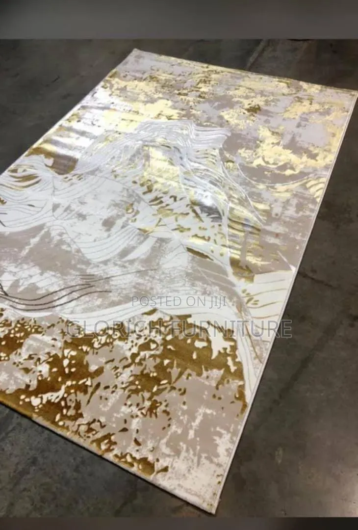 Luxury Gold Splash Abstract Rug – Metallic Shimmer Distressed Design