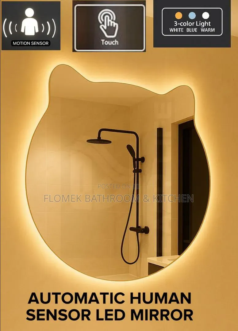 Cute Cat-Ear Smart Led Mirror With Motion Sensor.